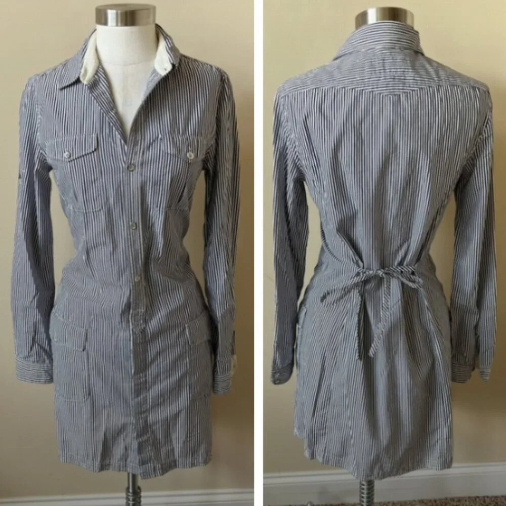 rag & bone Navy and White Striped Long Sleeve Shirt Dress